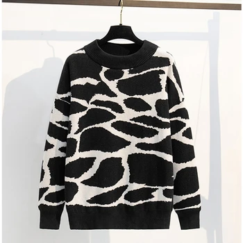 Nowy Codzienny Duży Sweter 170 kg 8XL 9XL 6XL 7XL, Modny Elastyczny Damski Sweter z Okrągłym Dekoltem, Casual Sweter z Leopard Print